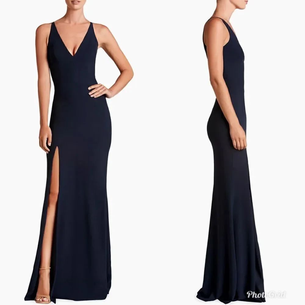 Revolve Dress The Population Iris Sleeveless Crepe Slit Gown in Midnight Blue